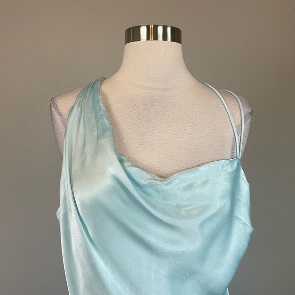 Bardot Satin Backless One Shoulder Slip Dress Evening Gown Blue Size 12 Formal - Picture 6 of 10